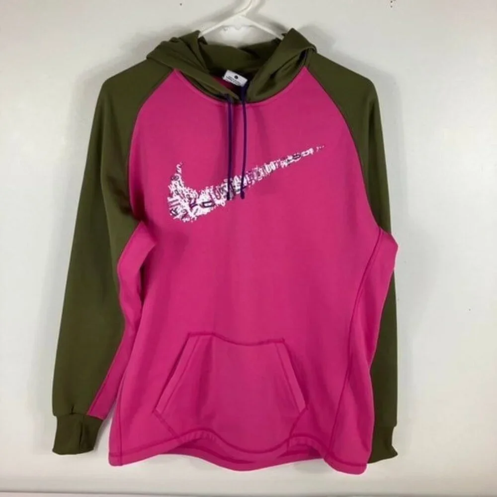 Womens Nike‎ Therma Fit Scrambled Letter Swish Hoodie Pink Green L